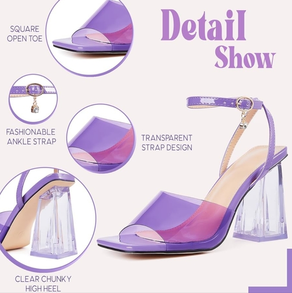Eteridrey Clear Heels for Women Dressy Summer Transparent Chunky Heel Sandals - Picture 3 of 6